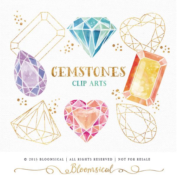 600x600 Gemstones Clip Art Hand Drawn Watercolor Diamond, Crystal, Gem - Gemstone Watercolor