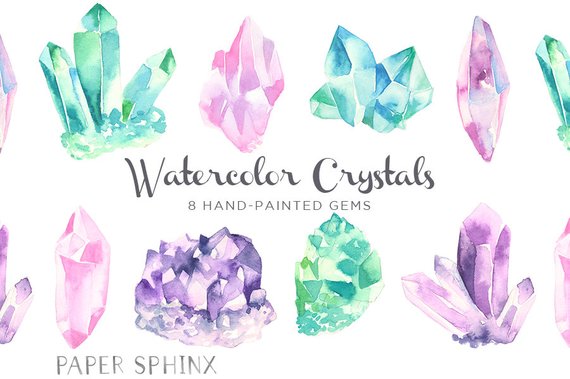 570x379 Watercolor Crystals Clip Art Gems Clipart Watercolor Etsy - Gemstone Watercolor