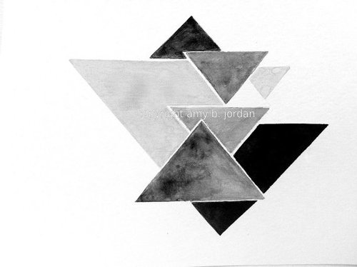 500x374 Triangle Cloud Geometric Watercolor Painting By Prettyinc - Geometric Watercolor