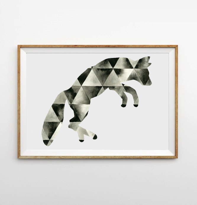 666x693 Geometric Fox Watercolor Art, Triangle Fox By Geometricink On Zibbet - Geometric Watercolor Art