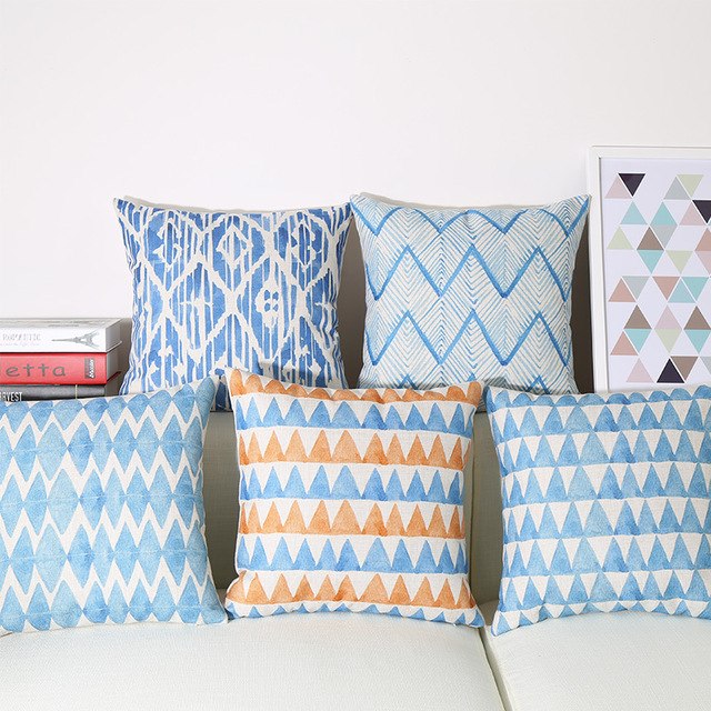 640x640 Geometric Watercolor Art Cushion Cover Nordic Modern Triangles - Geometric Watercolor Art