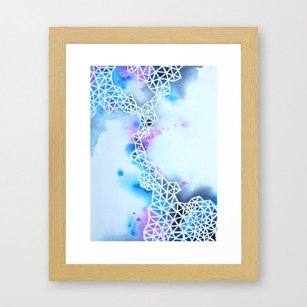 600x600 In Between Abstract Geometric Watercolor Art Print In Blue And - Geometric Watercolor Art