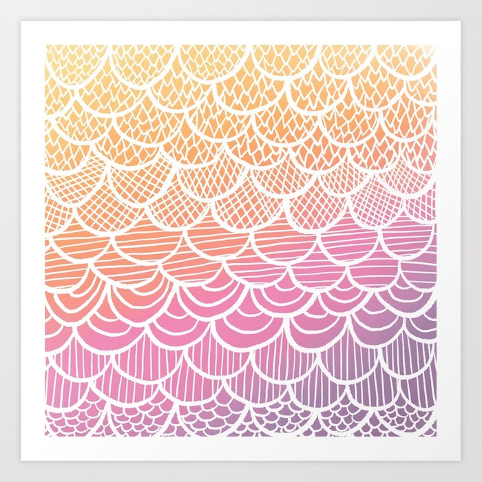 700x700 Modern Hand Drawn Summer Geometric Mermaid Scallop Pink Orange - Geometric Watercolor Art