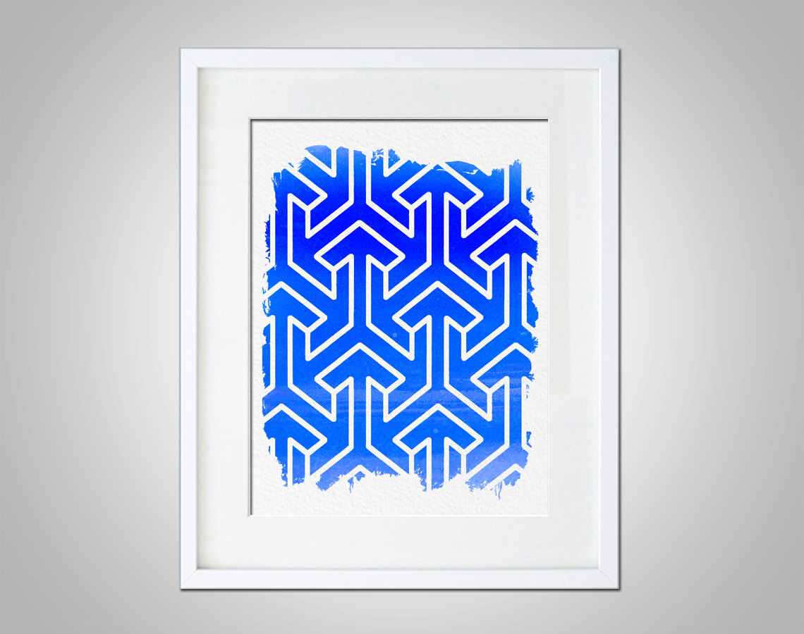 1140x900 Watercolor Art Print Geometric Blue Watercolor Gift Modern 8x10 - Geometric Watercolor Art