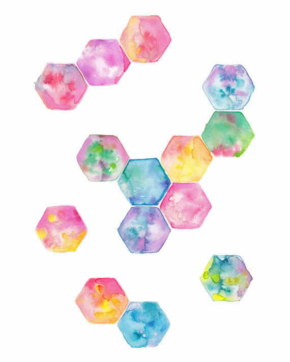 570x713 Hexagon Geometric Watercolour Art Print. Art Amp Street Art - Geometric Watercolor Art