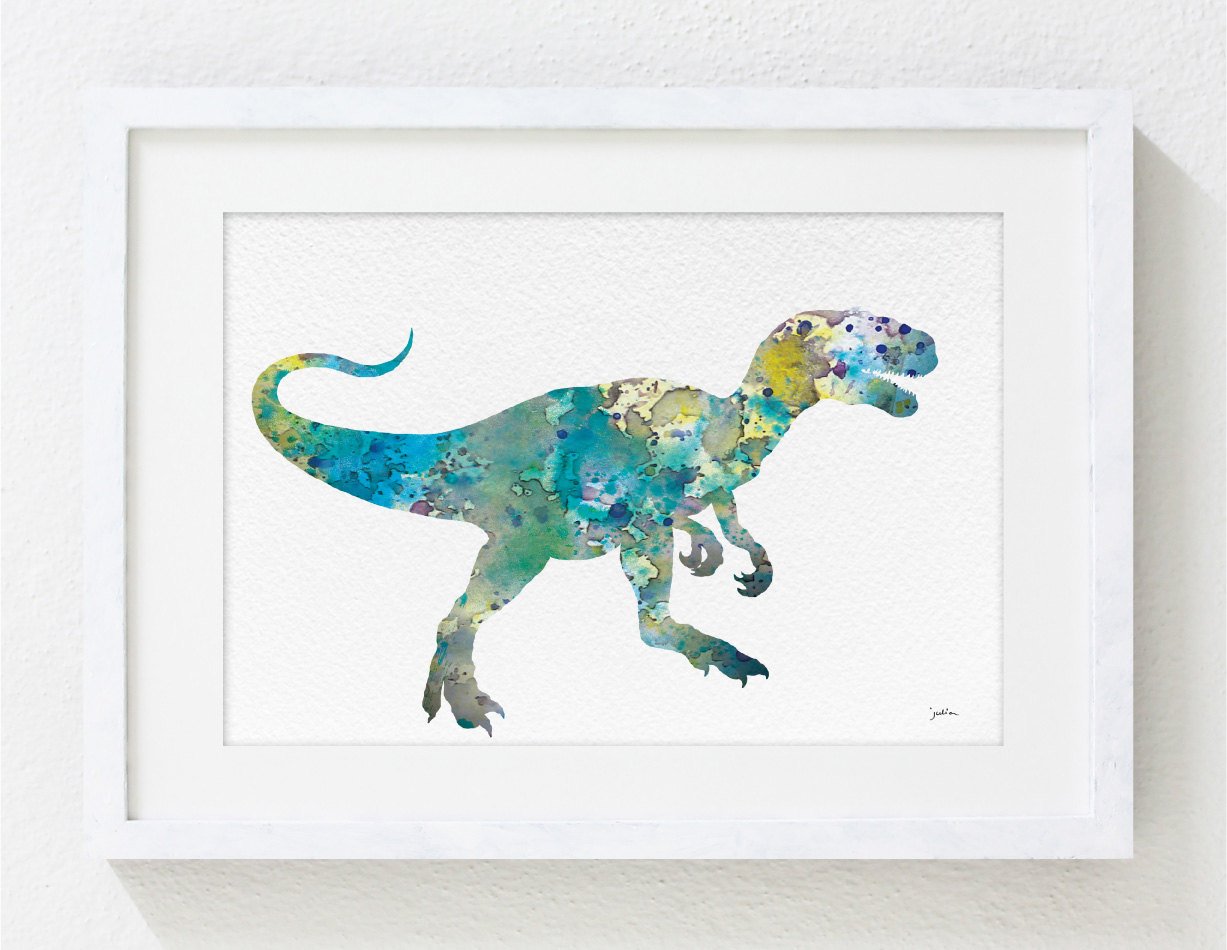 1227x950 Blue T Rex Dinosaur Geometric Art Print Watercolor Art - Geometric Watercolor Art