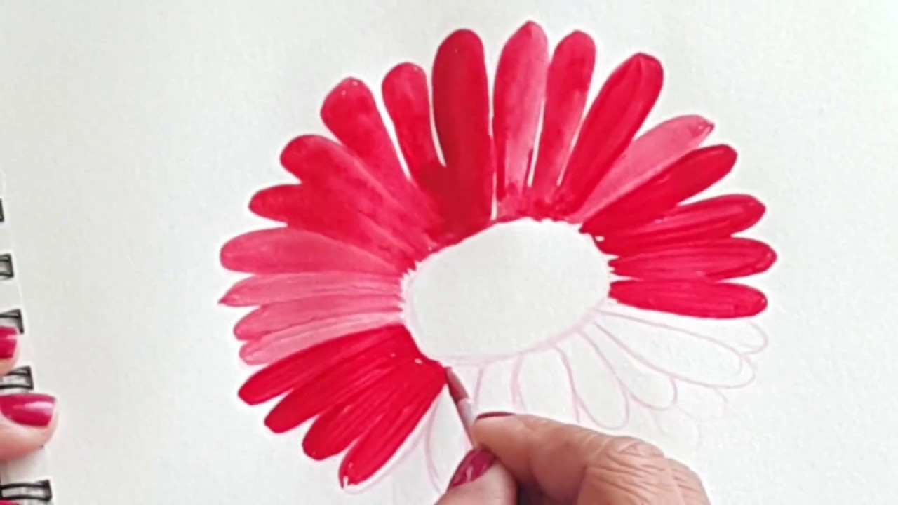 1280x720 Red Gerbera Flower Watercolor Step By Step Tutorial - Gerbera Daisy Watercolor