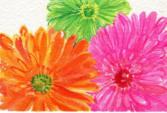 570x386 Gerbera Daisies Watercolor Painting Original Gerber Daisy Art Etsy - Gerbera Daisy Watercolor
