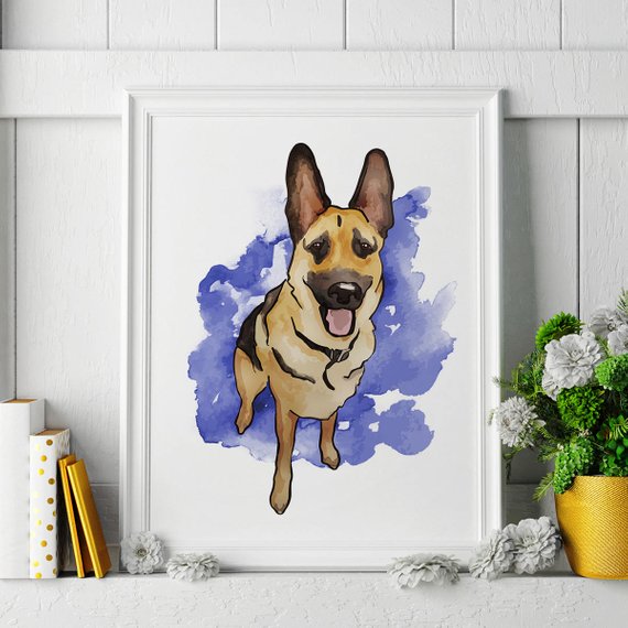 570x570 German Shepherd Watercolor Painting German Shepherd Art Etsy - German Shepherd Watercolor