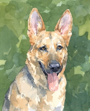 305x377 German Shepherd Watercolor David Scheirer Watercolors - German Shepherd Watercolor