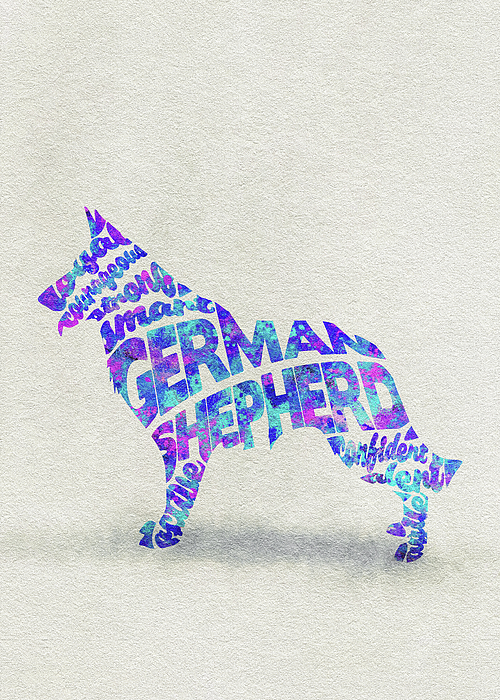 500x700 German Shepherd Dog Watercolor Painting Typographic Art Round - German Shepherd Watercolor