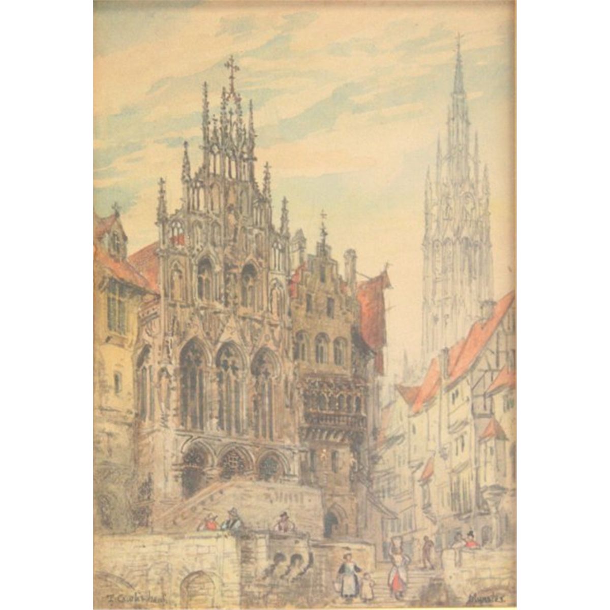 1200x1200 Thomas Cowlishaw Pair Of German Scenes Watercolor - German Watercolors