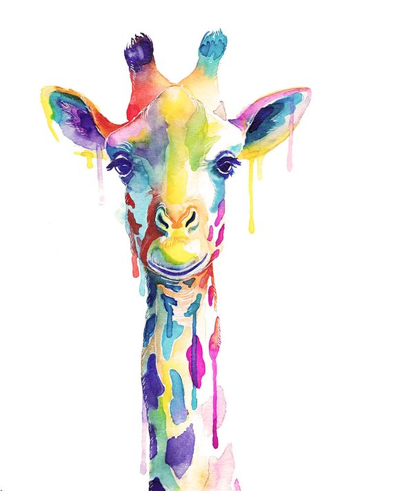 570x713 Colorful Giraffe Watercolor Print Wild Animals Wall Art Etsy - Giraffe Watercolor