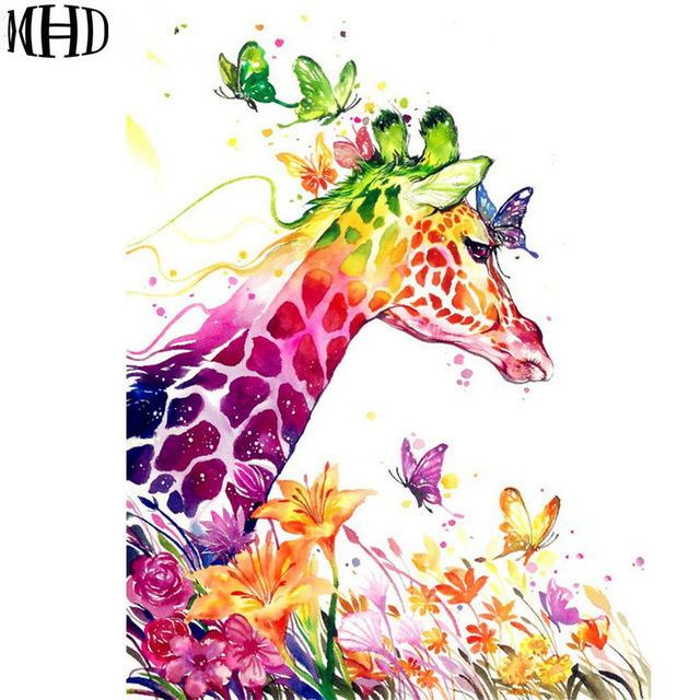 640x640 Mhd 5d Diy Diamond Embroidery Watercolor Giraffe And Flower - Giraffe Watercolor
