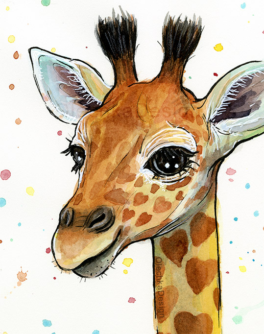 539x682 Baby Giraffe Watercolor Olechka Design - Giraffe Watercolor