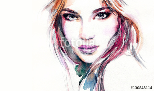 500x296 Woman Portrait. Fashion Illustration. Watercolor Painting Stock - Girl Face Watercolor