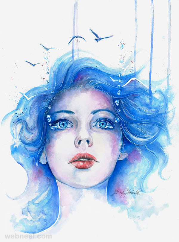 600x809 Watercolor Painting Girl By Proxi 2 - Girl Face Watercolor