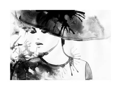 400x300 Beautiful Face. Woman Portrait With Hat. Abstract Watercolor - Girl Face Watercolor