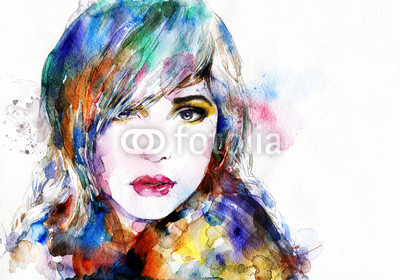 400x280 Beautiful Woman Face Watercolor Illustration Wall Mural Bubble - Girl Face Watercolor