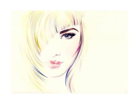 473x355 Beautiful Woman Face. Watercolor Illustration Prints By Anna - Girl Face Watercolor