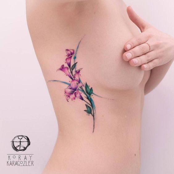 564x564 34 Surreal Watercolor Floral Tattoos Amazing Tattoo Ideas - Gladiolus Watercolor Tattoo