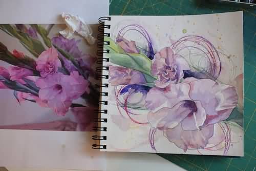 500x333 Watercolor Awesome Gladiolus Flower Tattoo Design Stencil - Gladiolus Watercolor Tattoo