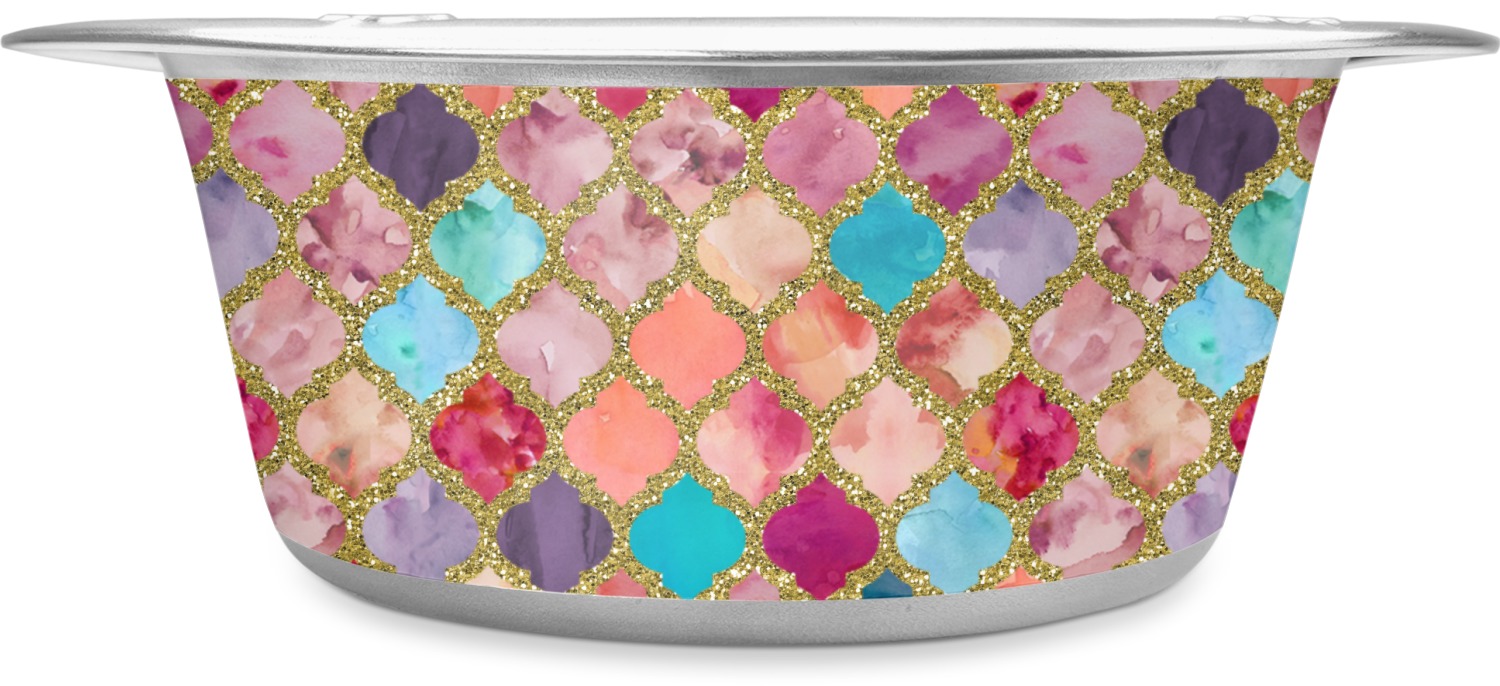 1500x686 Glitter Moroccan Watercolor Stainless Steel Pet Bowl (Personalized - Glitter Watercolor