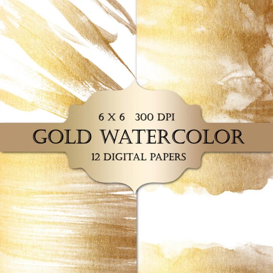 900x900 Gold Watercolor Digital Papers - Glitter Watercolor