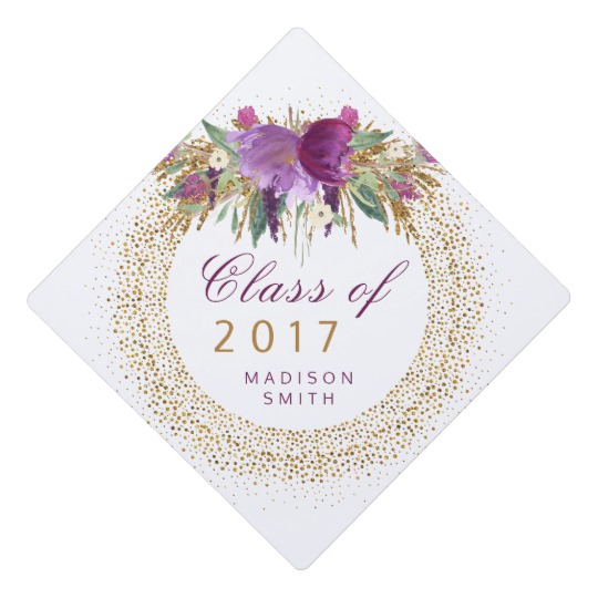 540x540 Graduation Glitter Watercolor Flower Gold Confetti Graduation Cap - Glitter Watercolor