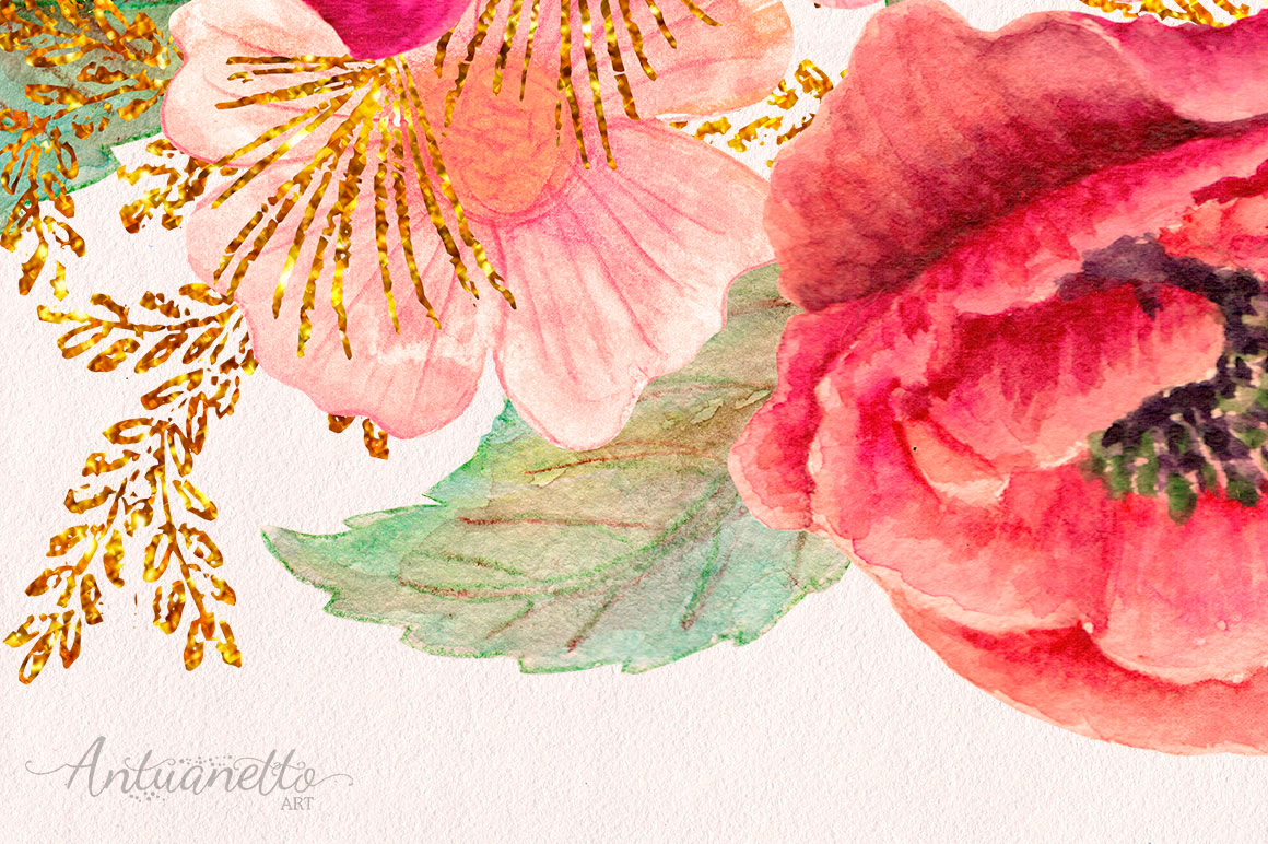 1160x772 Watercolor Glitter Floral Headers. Flower Clipart By Antuanetto - Glitter Watercolor