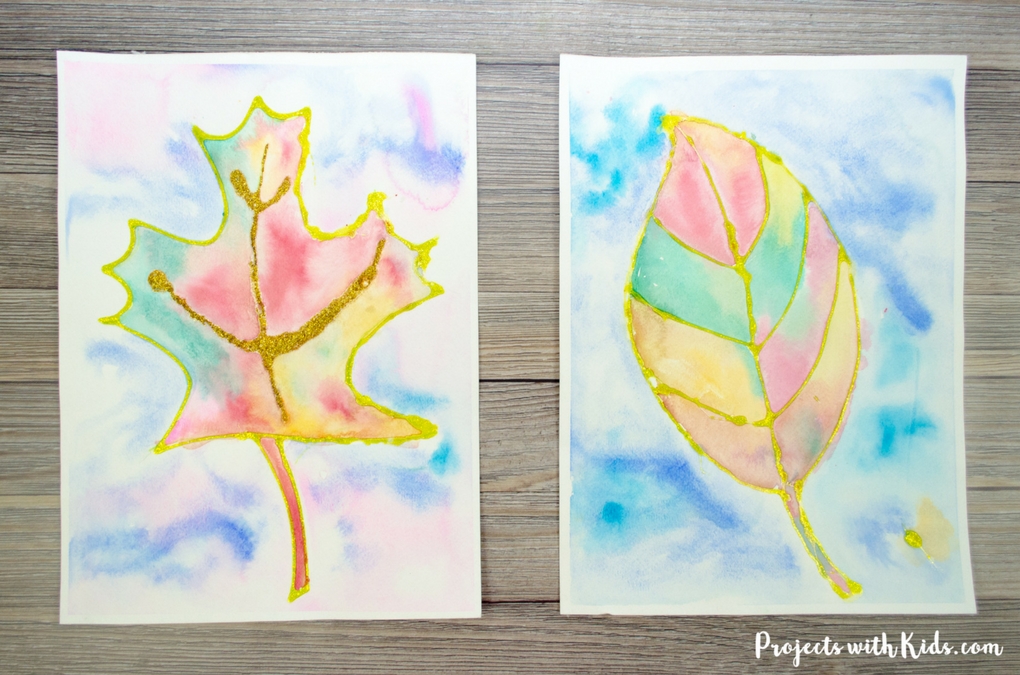 1020x675 Fall Leaf Painting With Watercolors Amp Glitter Projects With Kids - Glitter Watercolor Paint