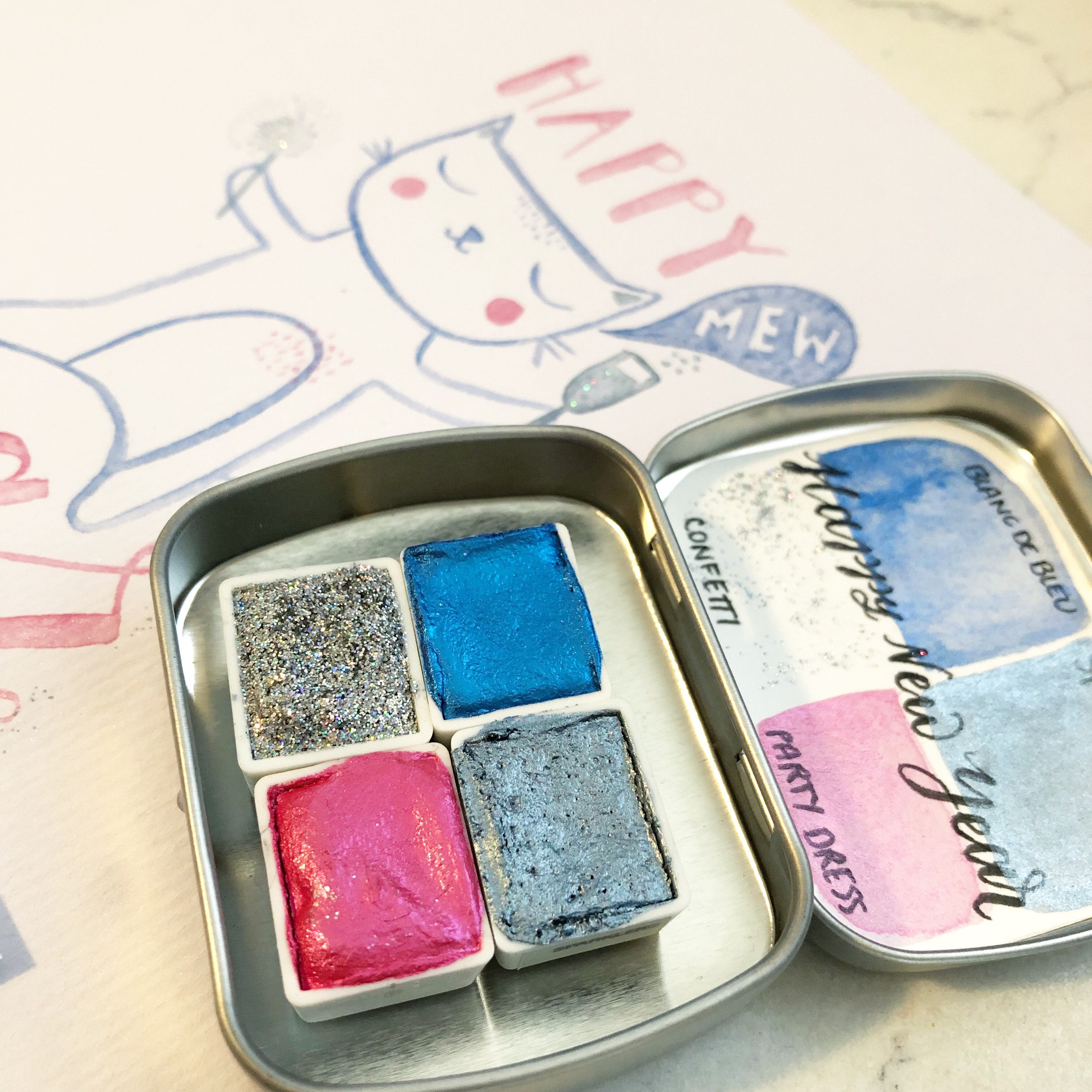 3000x3000 Handmade Watercolor Happy New Year Travel Tin Paint Set Of 4 Half - Glitter Watercolor Paint