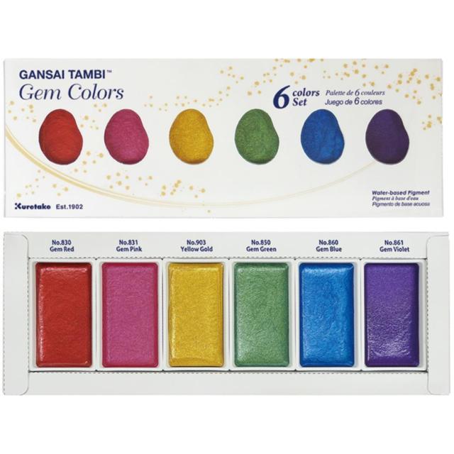 640x640 Kuretake Gansai Tambi Japanese Watercolor Gem 6colors Metallic - Glitter Watercolor Paint