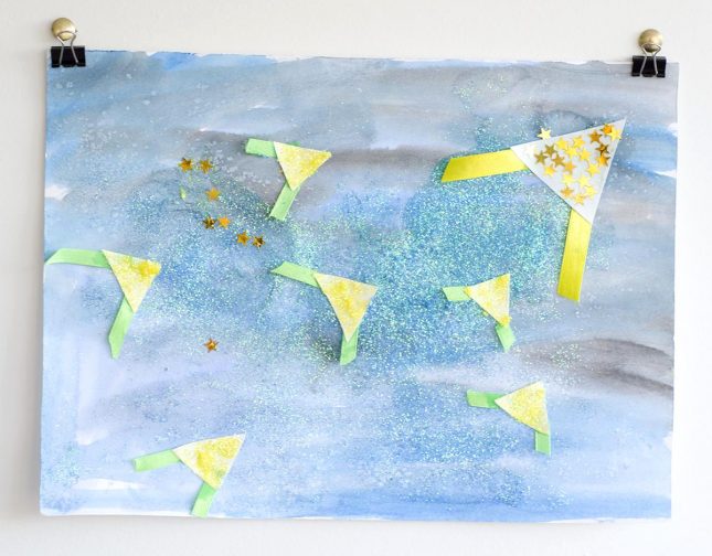 645x504 Matariki Water Paint And Glitter Art - Glitter Watercolor Paint