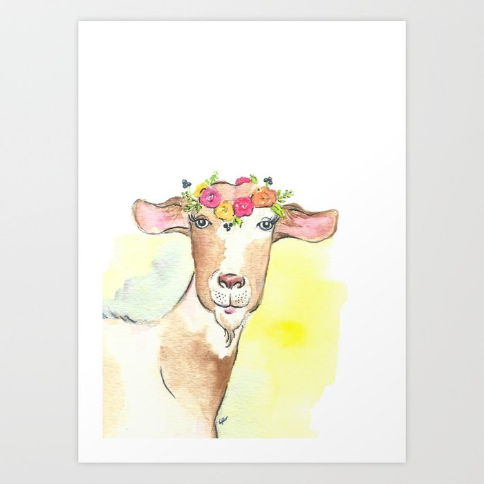 700x700 Goat Watercolor Floral Art Print By Imagodeinurserydecor Society6 - Goat Watercolor