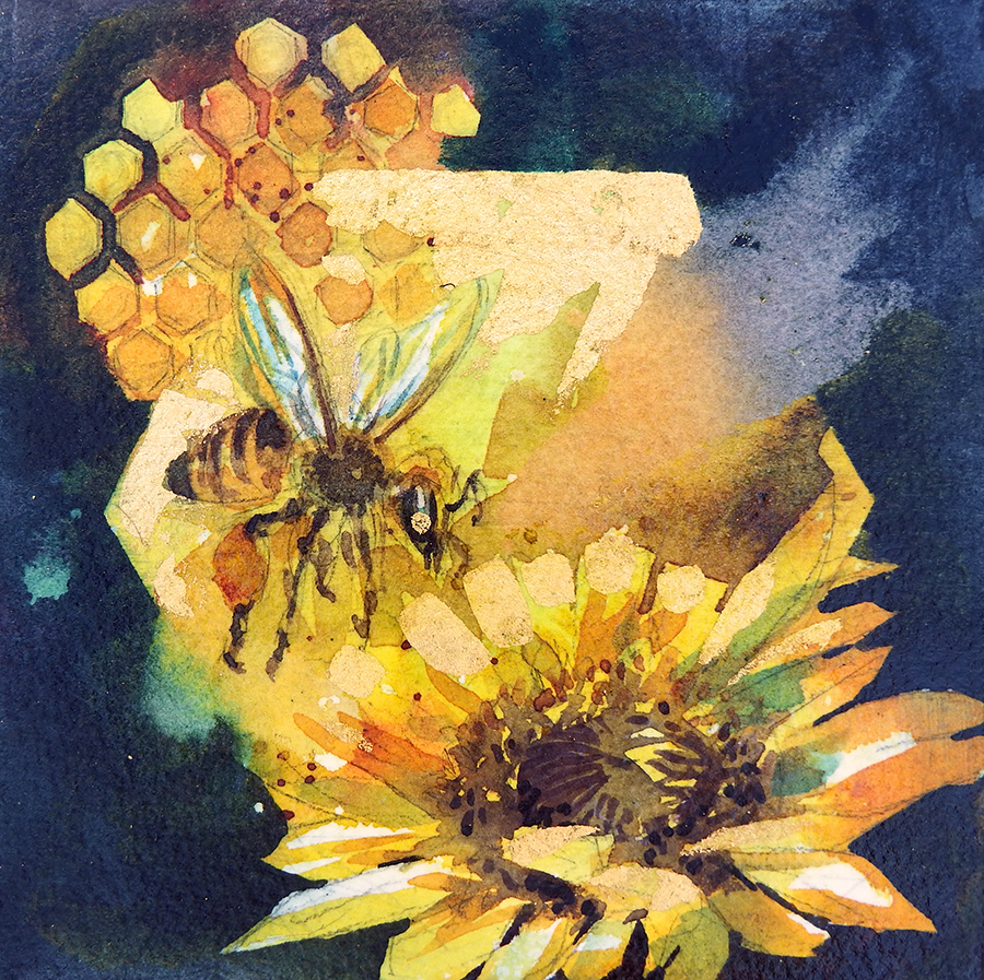 900x897 Extended Metaphor I, Original Watercolor With Gold Leaf, Ready To - Gold Leaf Watercolor