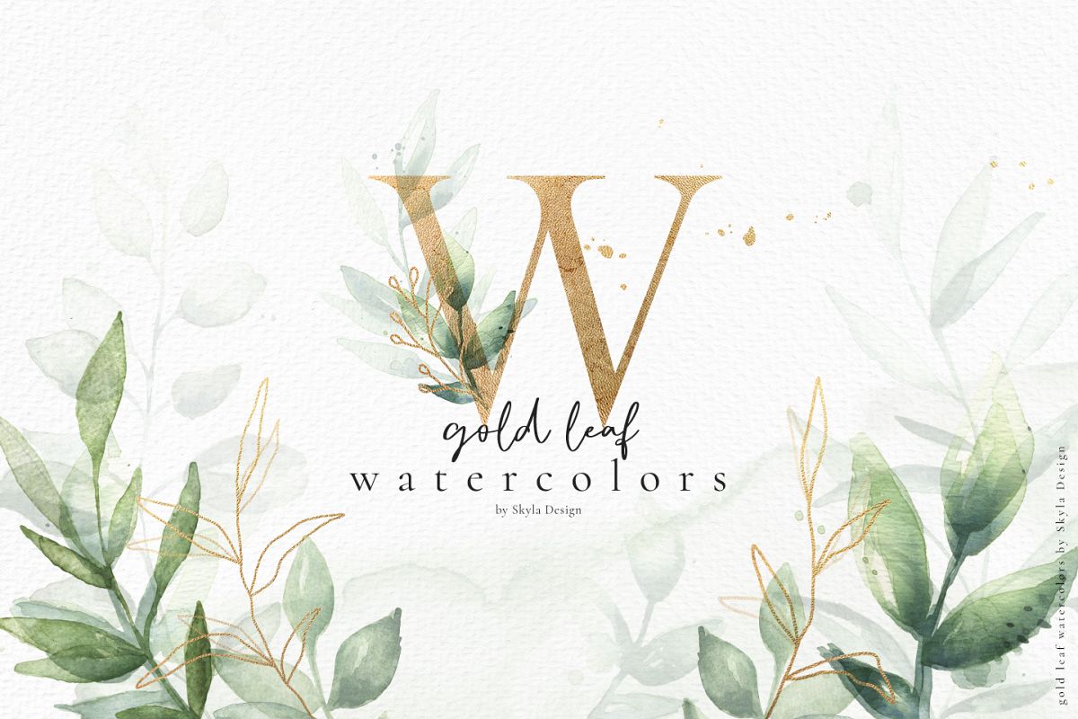 1200x800 Gold Leaf Watercolor Alphabet Clipart - Gold Leaf Watercolor