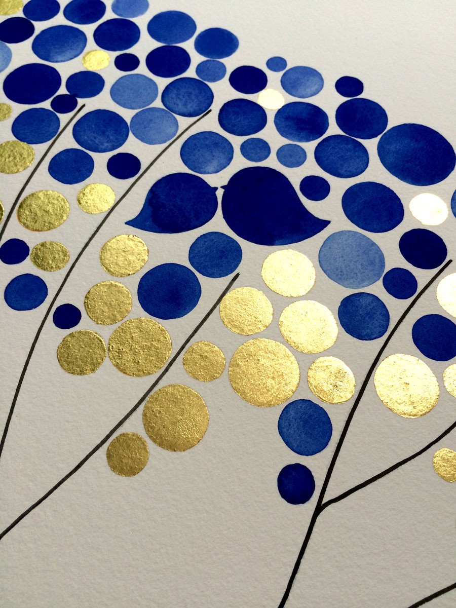 900x1200 Painted Ketubah Watercolor With Real Gold Leaf Accents - Gold Leaf Watercolor