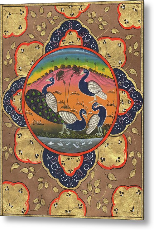 494x738 Peacocks Persian Indian Miniature Watercolor Painting Beautiful - Gold Leaf Watercolor