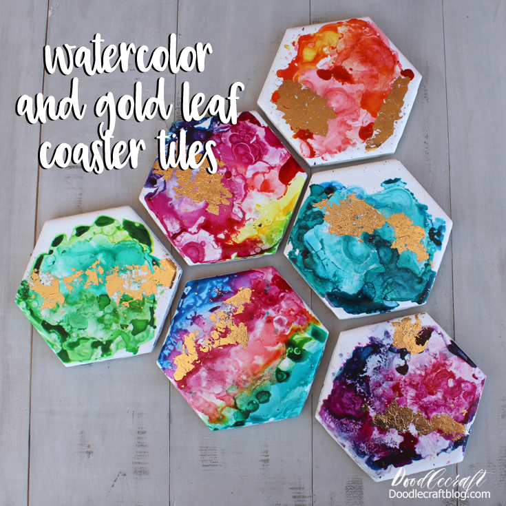 735x735 Doodlecraft Watercolor Alcohol Ink And Gold Leaf Coasters! - Gold Leaf Watercolor