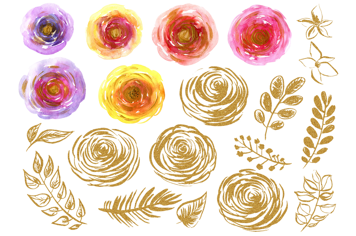 1160x772 Watercolor Amp Gold Flowers, Leaves - Gold Watercolor