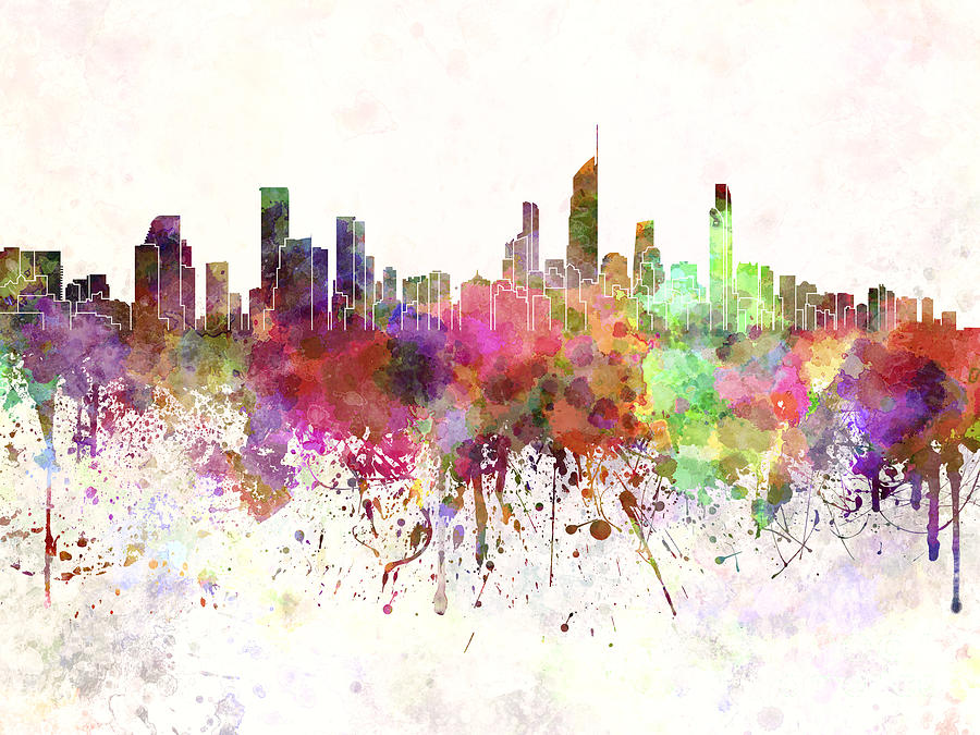 900x675 Gold Coast Skyline In Watercolor Background Digital Art By Pablo - Gold Watercolor Background