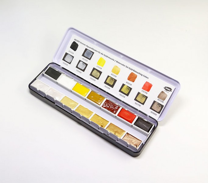 683x600 Kremer Watercolor Set Gold Retouching Colors Watercolor Boxes - Gold Watercolor Paint