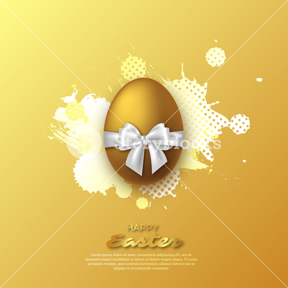 1000x1000 Easter Golden Egg With Realistic Bow And Watercolor Splash - Gold Watercolor Splash