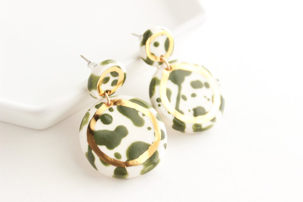 1024x683 New! Olive Watercolor Splash Statement Earrings Quiet Clementine - Gold Watercolor Splash