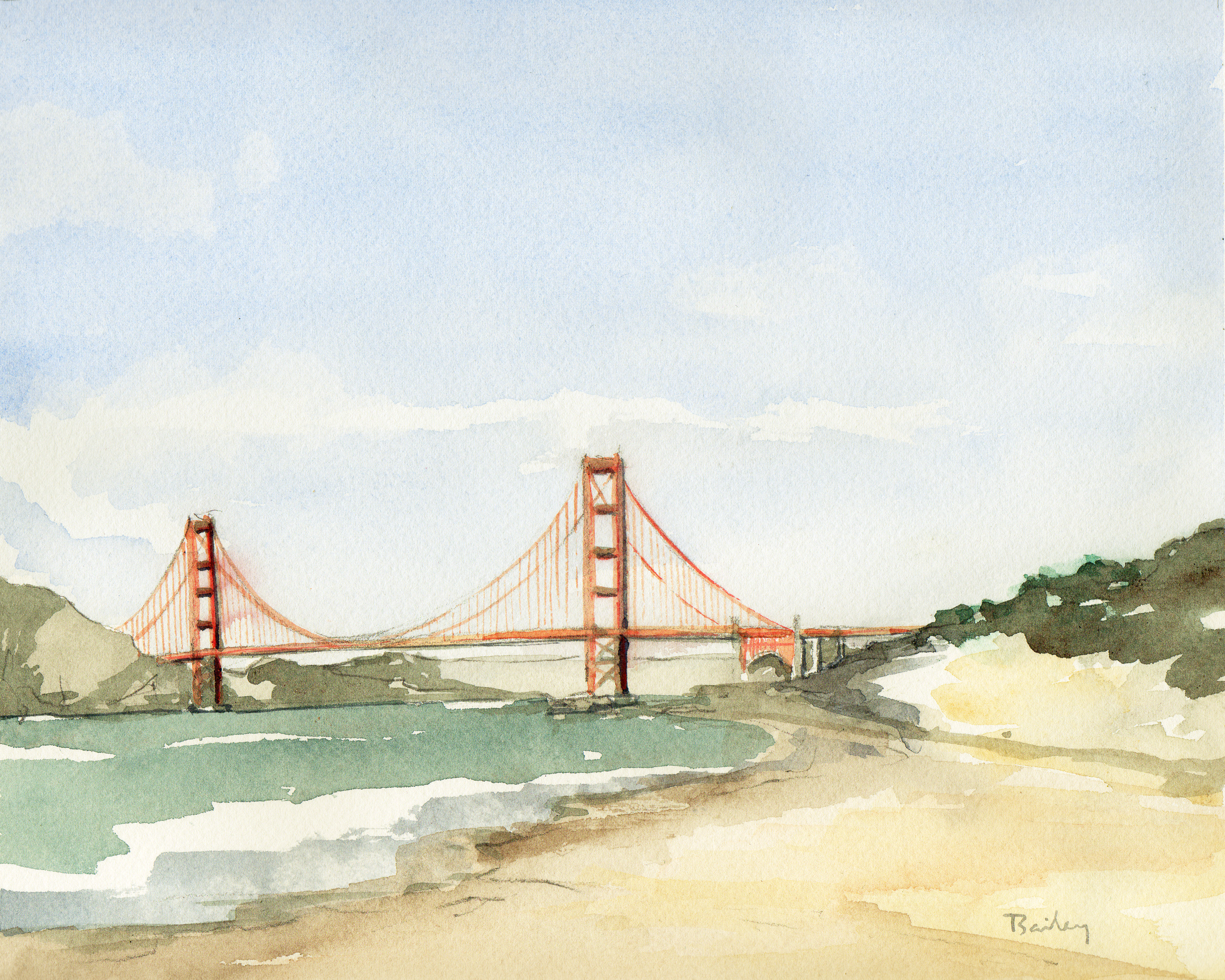 3000x2400 Golden Gate Bridge The Art Of Brian - Golden Gate Bridge Watercolor