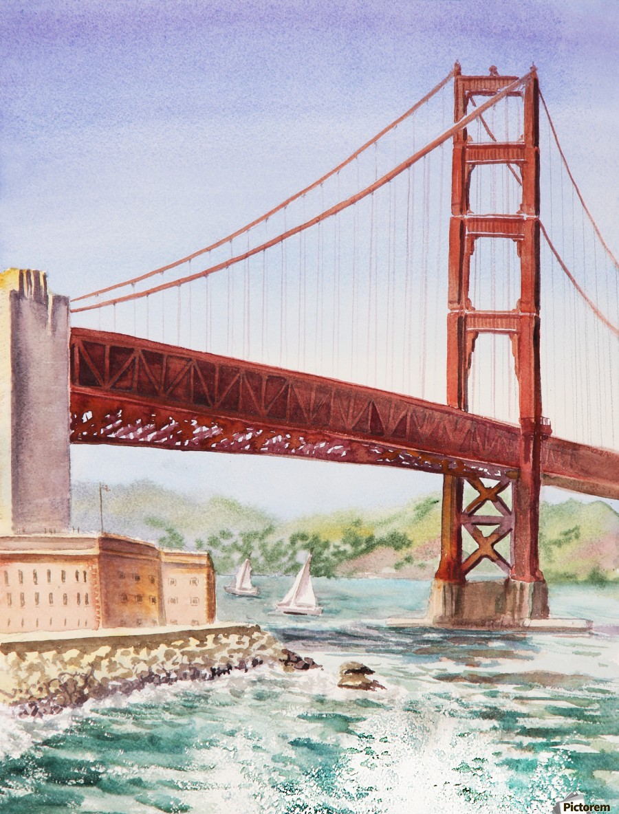 900x1184 Golden Gate Bridge San Francisco - Golden Gate Bridge Watercolor