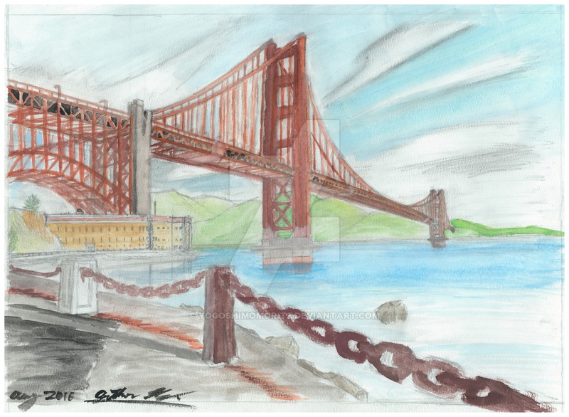 800x586 Golden Gate Bridge Watercolor Painting By Yogoshimomoritz On - Golden Gate Bridge Watercolor