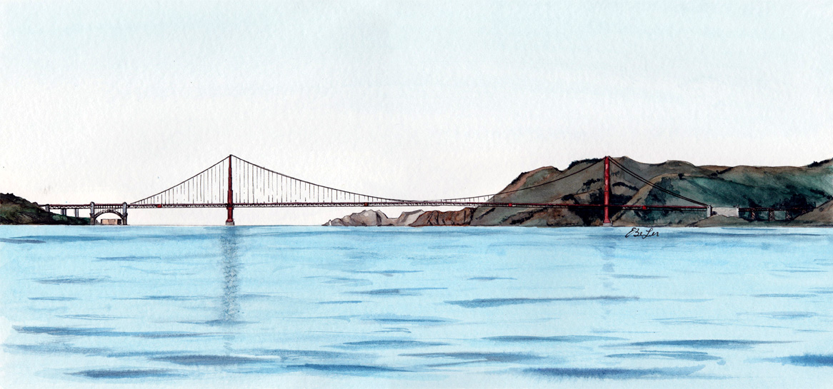 1166x545 San Francisco Bay Limited Edition Art Print Esther Beler Wodrich - Golden Gate Bridge Watercolor