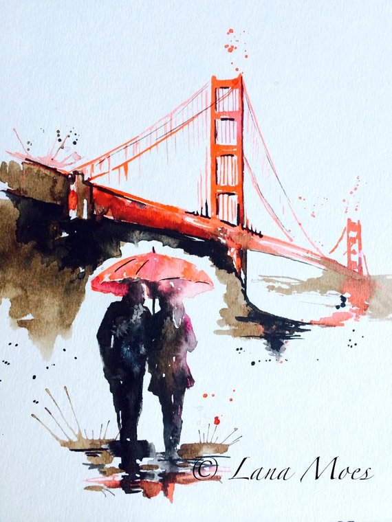 570x760 San Francisco Love Golden Gate Bridge Travel Watercolor Etsy - Golden Gate Bridge Watercolor
